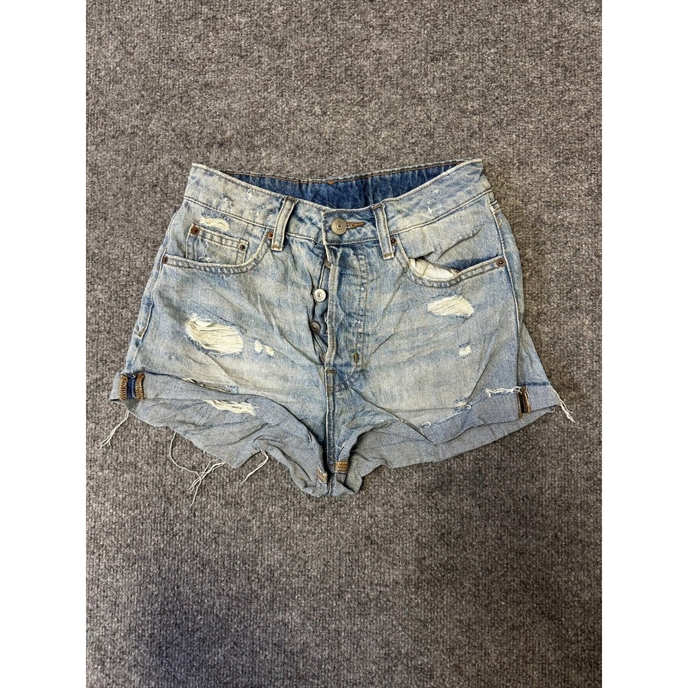 H&M Divided Shorts Womens Size 8 Light Wash Distressed Ripped Cotton Denim Fray